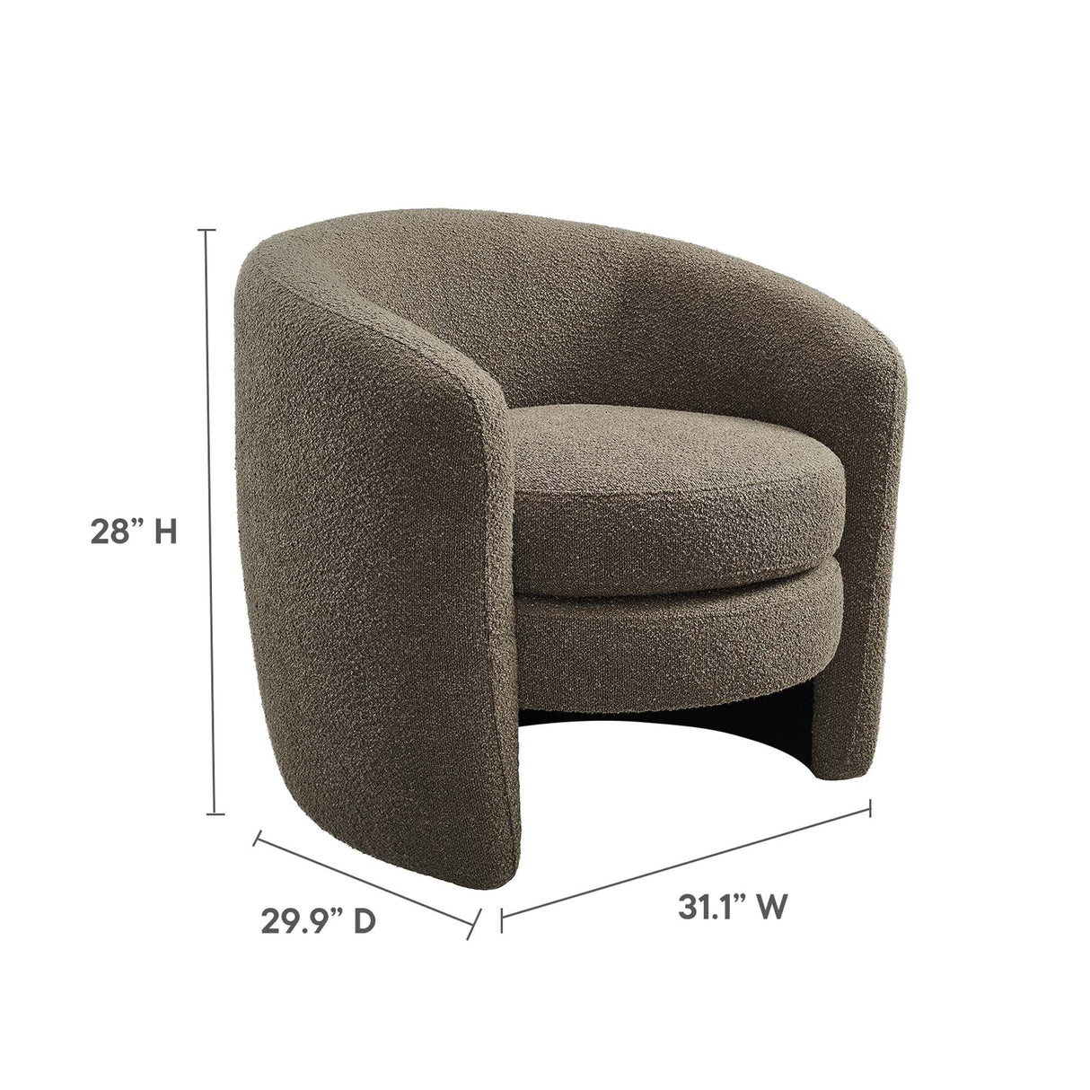 31 Inch Curved Back Boucle Fabric Barrel Armchair