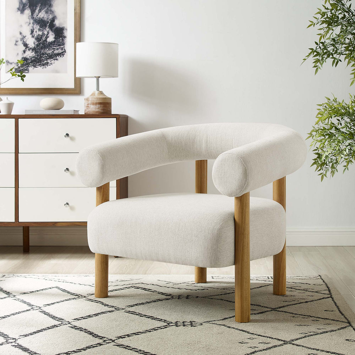 36 Inch Rounded Open Profile Heathered Fabric Armchair