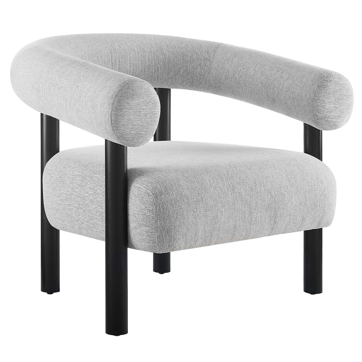 36 Inch Rounded Open Profile Heathered Fabric Armchair