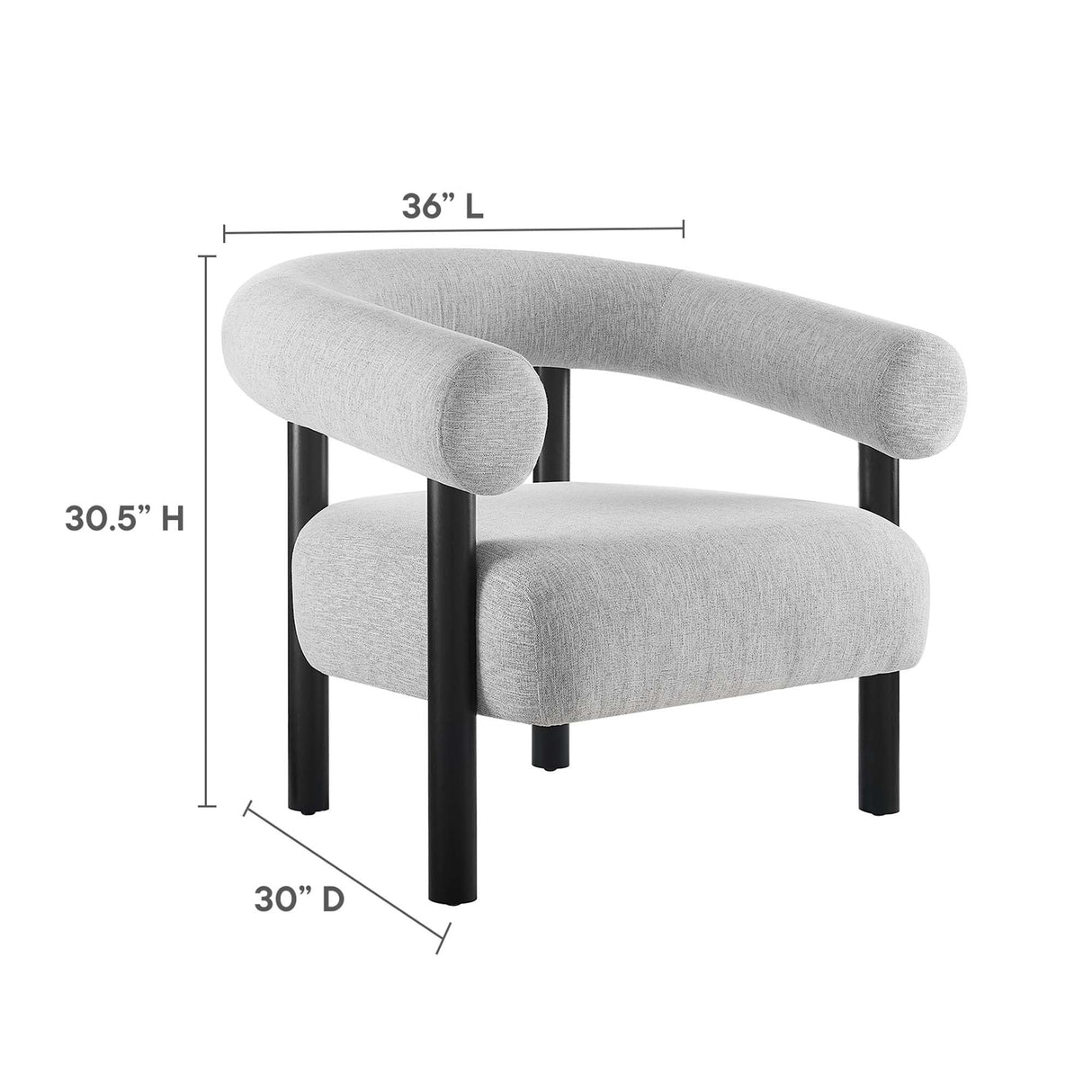 36 Inch Rounded Open Profile Heathered Fabric Armchair