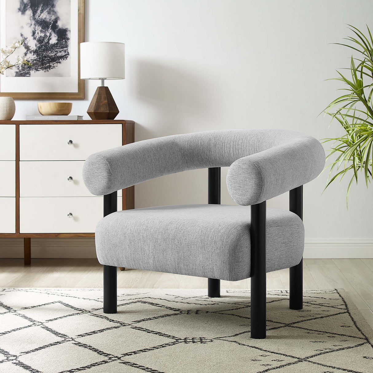 36 Inch Rounded Open Profile Heathered Fabric Armchair