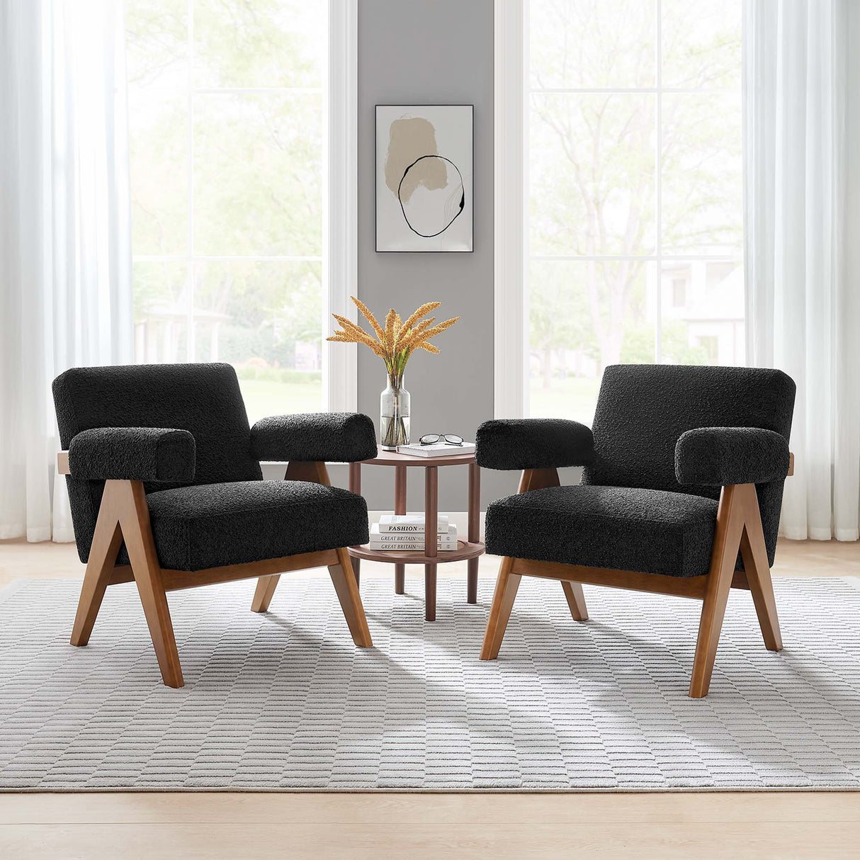 27 Inch Modern Boucle Fabric Upholstered Armchairs - Set of 2