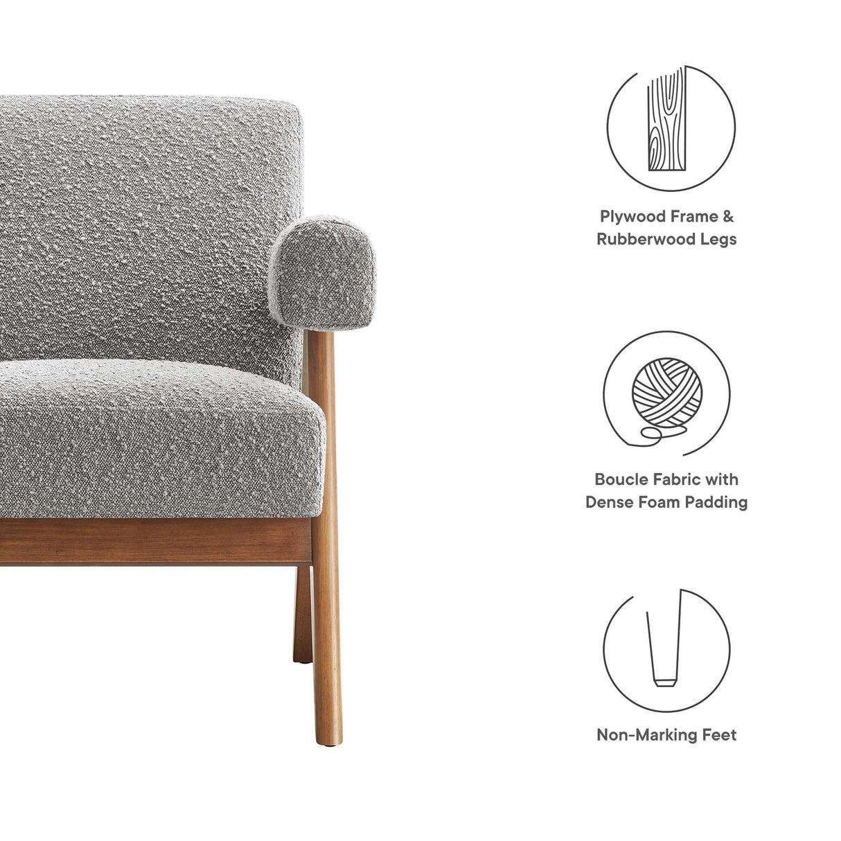 27 Inch Modern Boucle Fabric Upholstered Armchairs - Set of 2