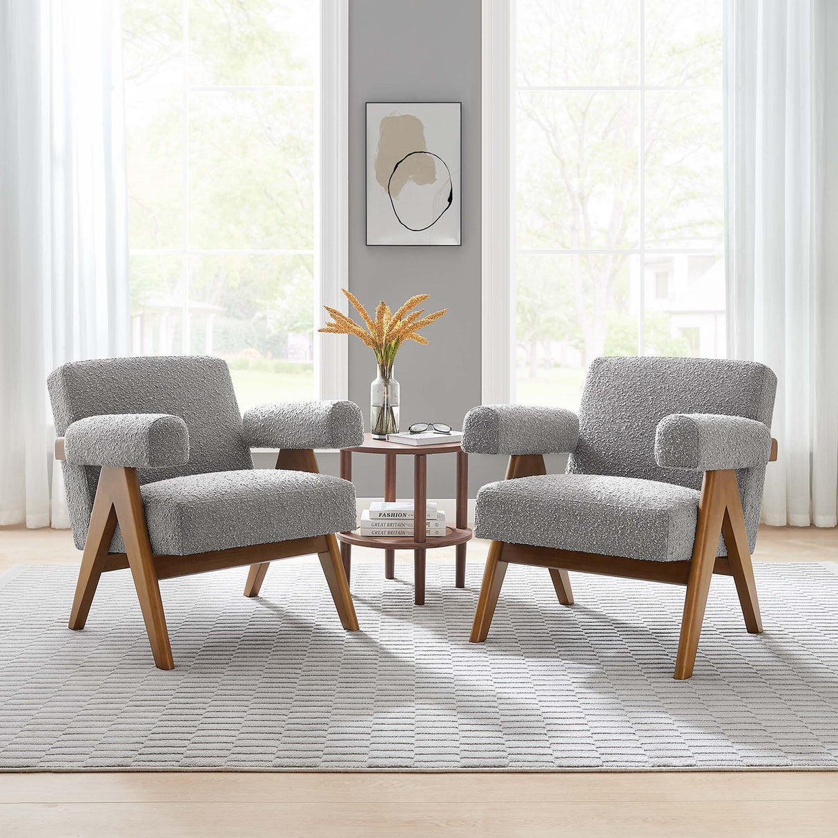 27 Inch Modern Boucle Fabric Upholstered Armchairs - Set of 2