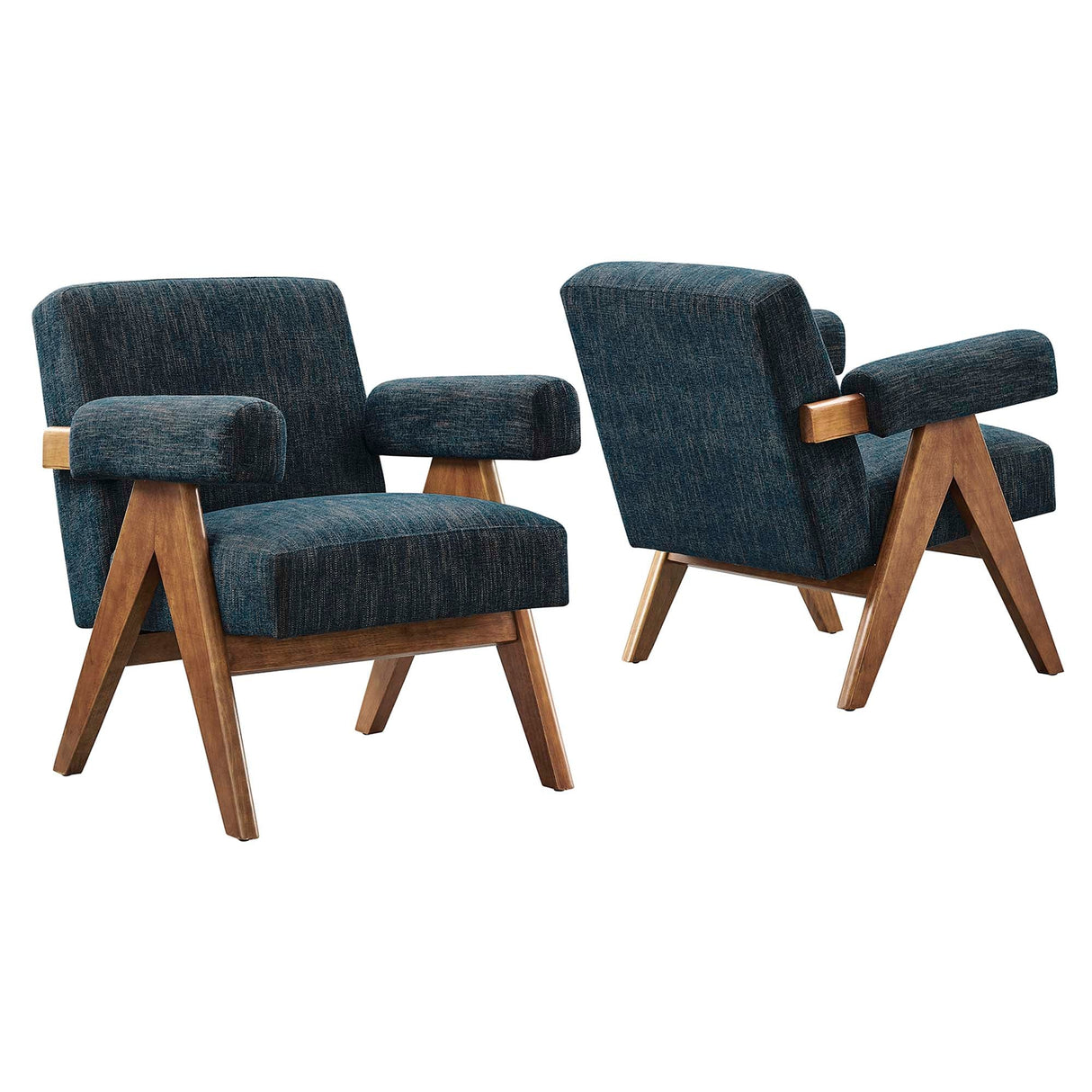 28 Inch Woven Heathered Fabric Armchair Set of 2