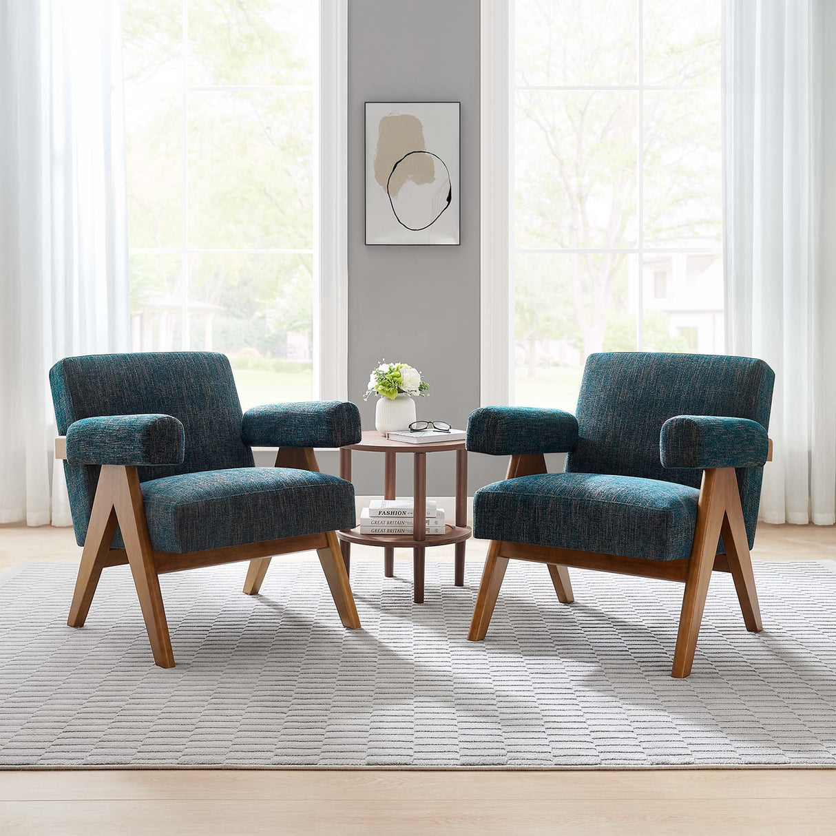 28 Inch Woven Heathered Fabric Armchair Set of 2