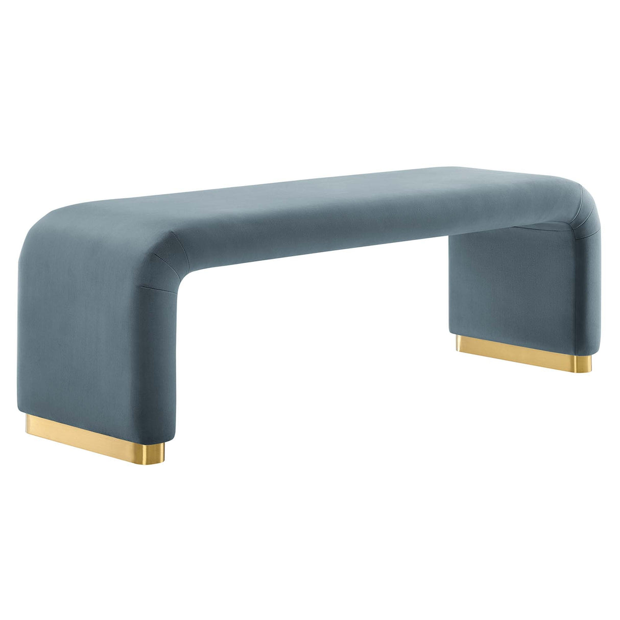 60 Inch Performance Velvet Waterfall Long Bench with Metal Base