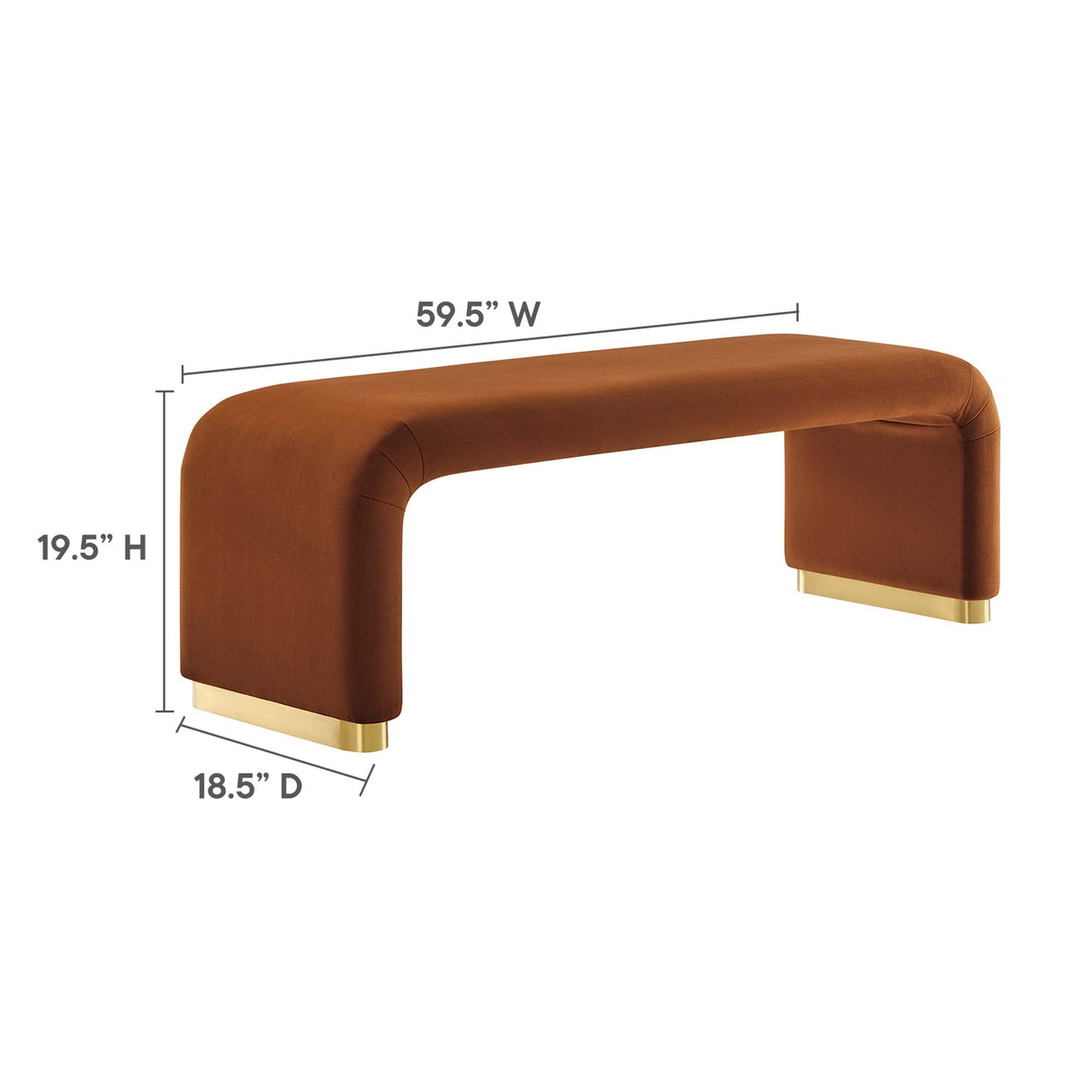 60 Inch Performance Velvet Waterfall Long Bench with Metal Base