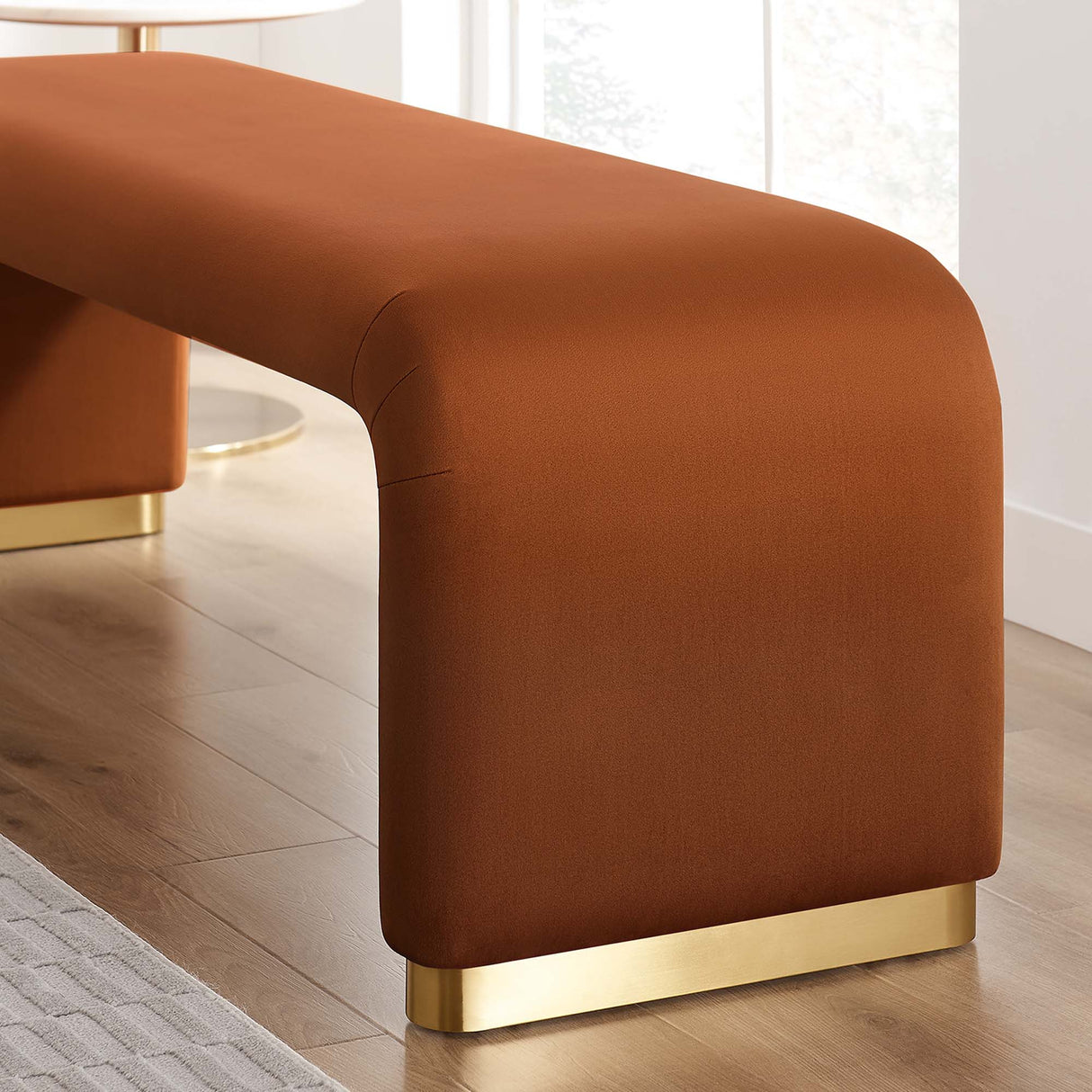 60 Inch Performance Velvet Waterfall Long Bench with Metal Base