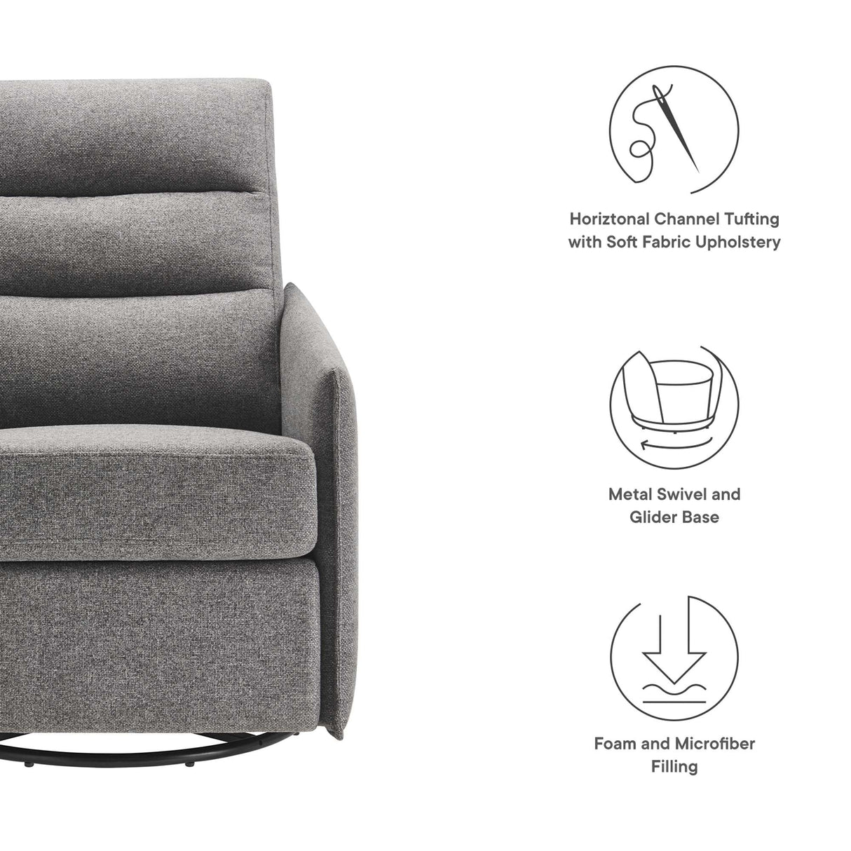 28 Inch Upholstered Fabric Swivel Glider Lounge Chair