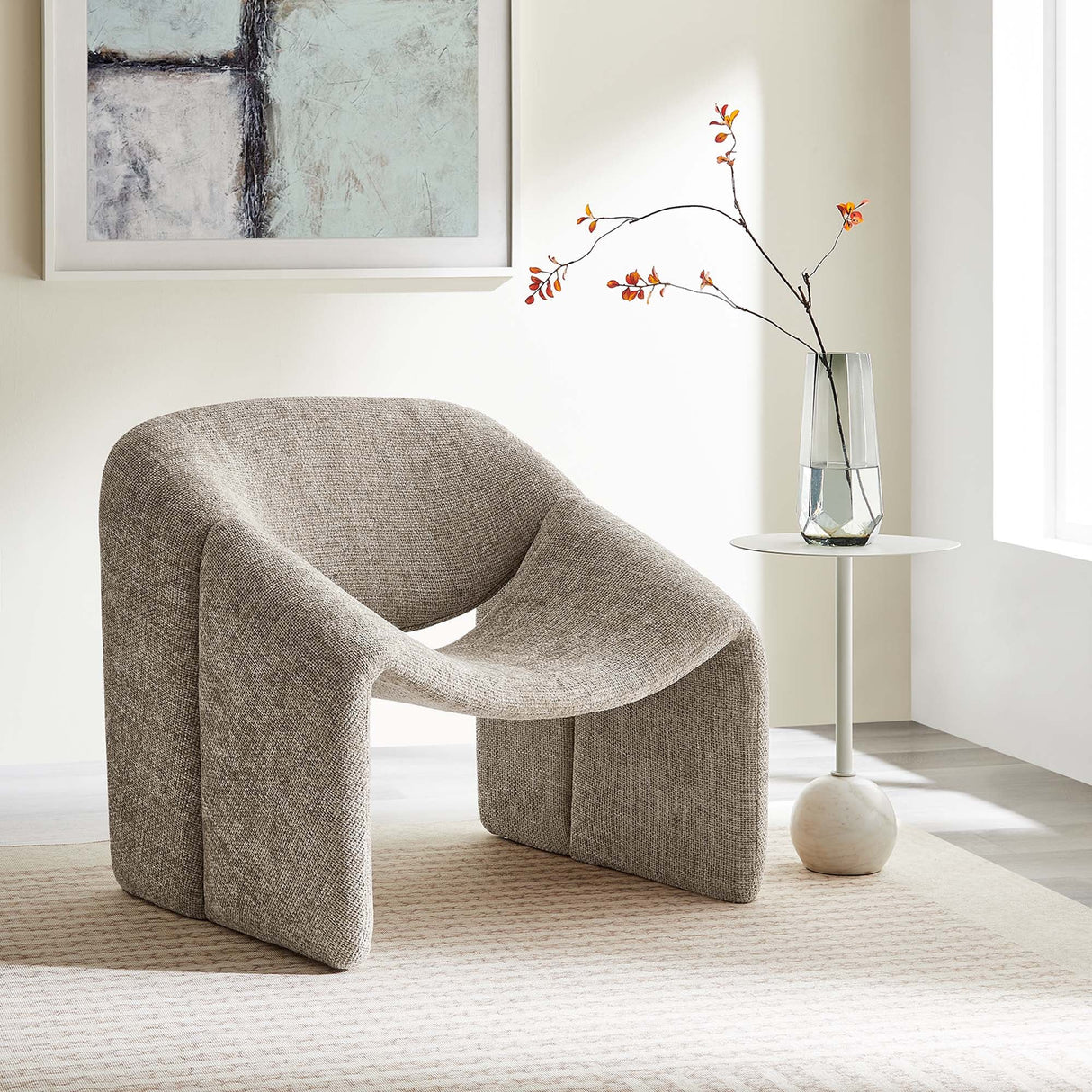 31 Inch Modern Curved Chenille Upholstered Accent Chair