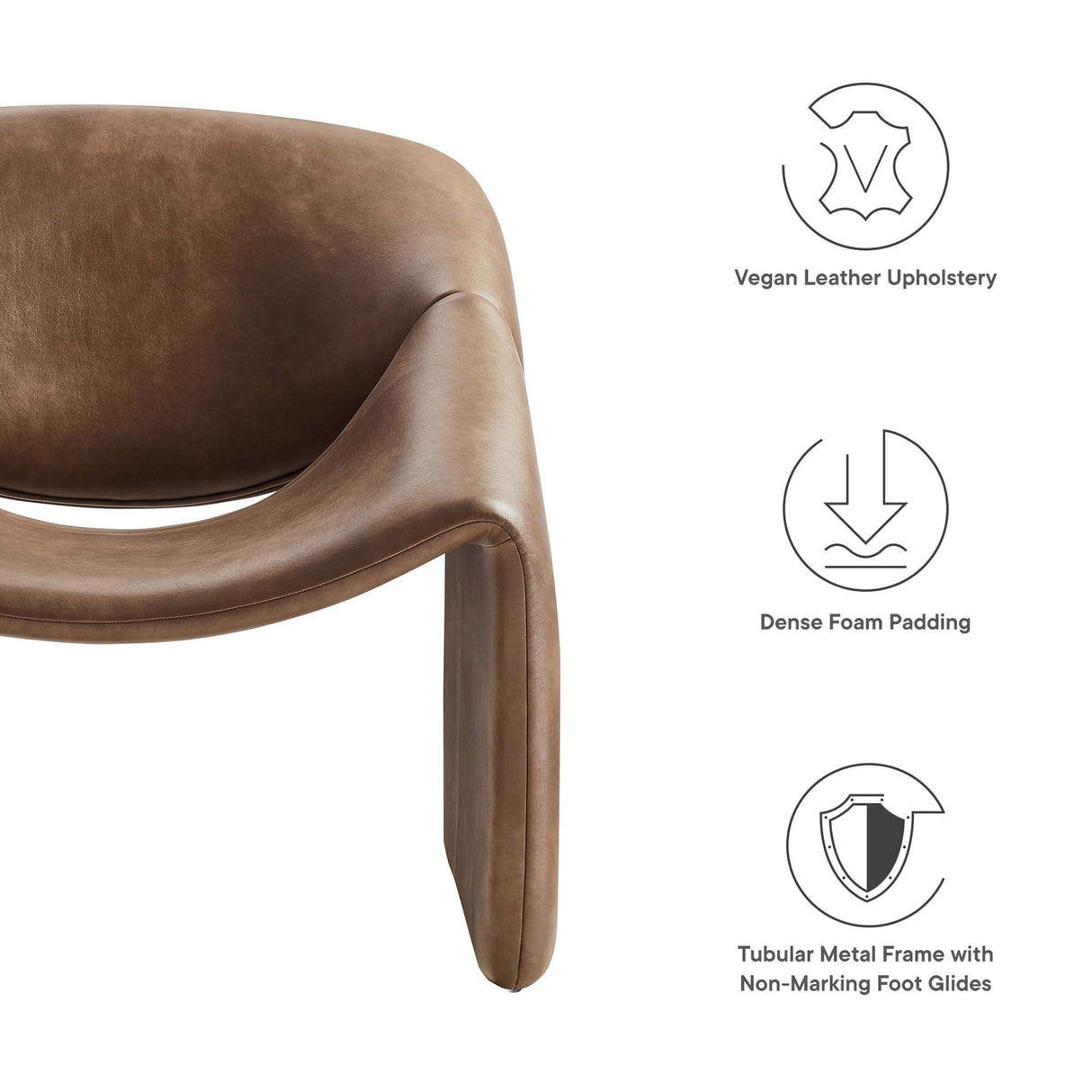 31 Inch Modern Curved Vegan Leather Accent Chair in Brown