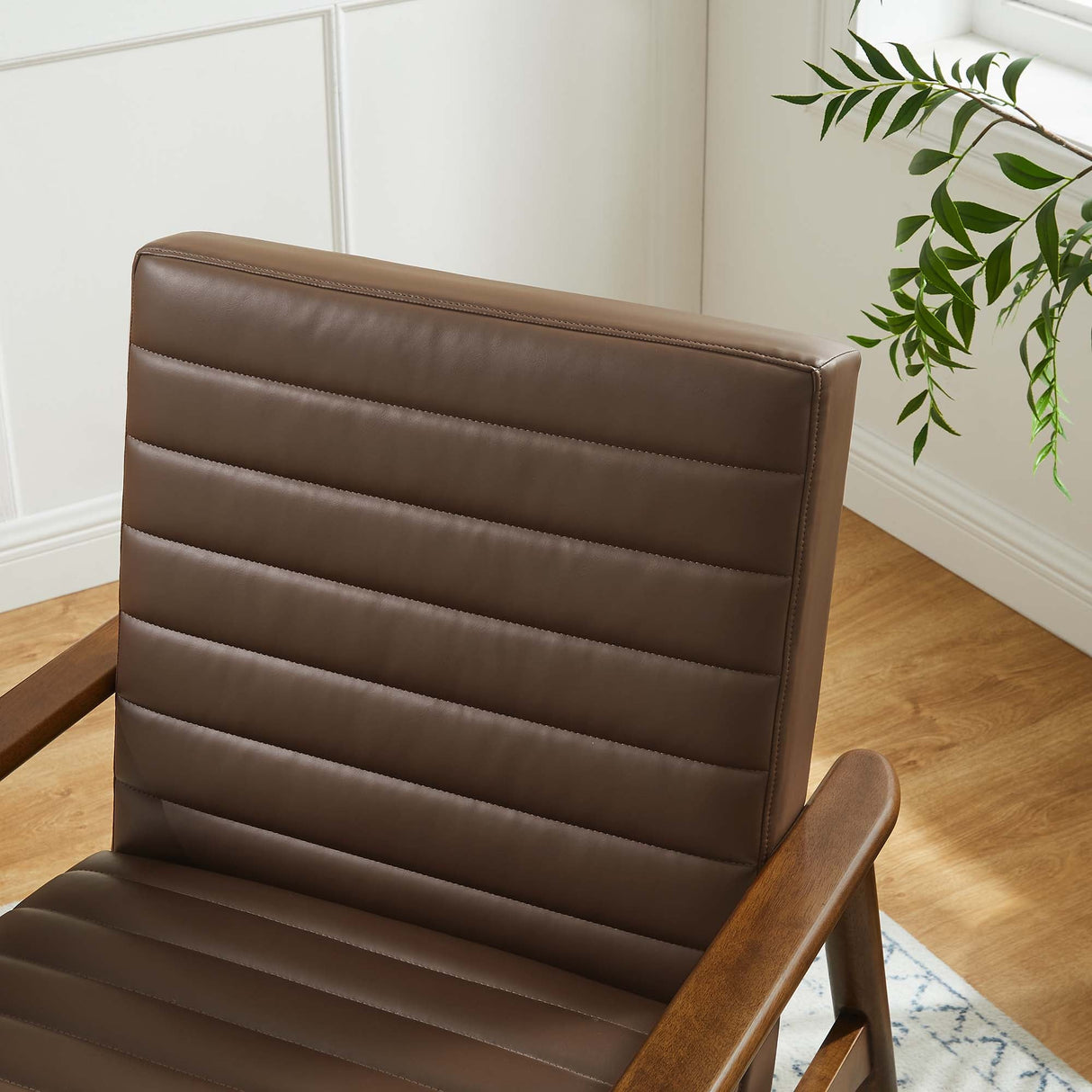 27 Inch Horizontal Channel Tufted Vegan Leather Accent Chair