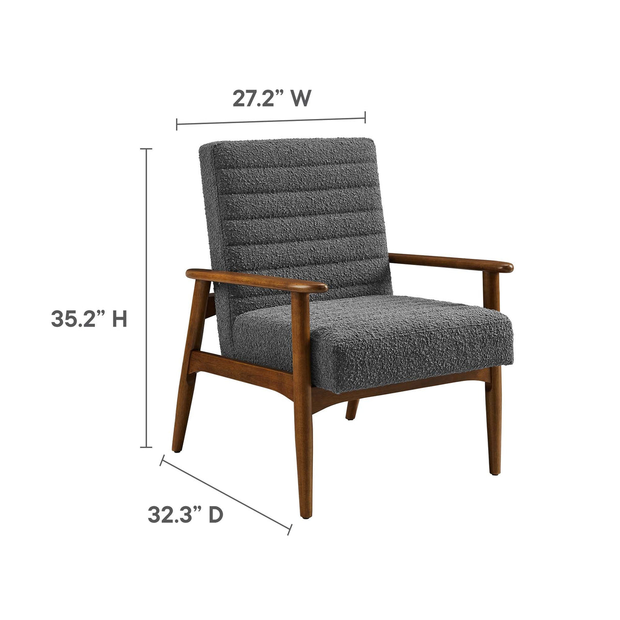 27 Inch Horizontal Channel Tufted Boucle Fabric Accent Chair