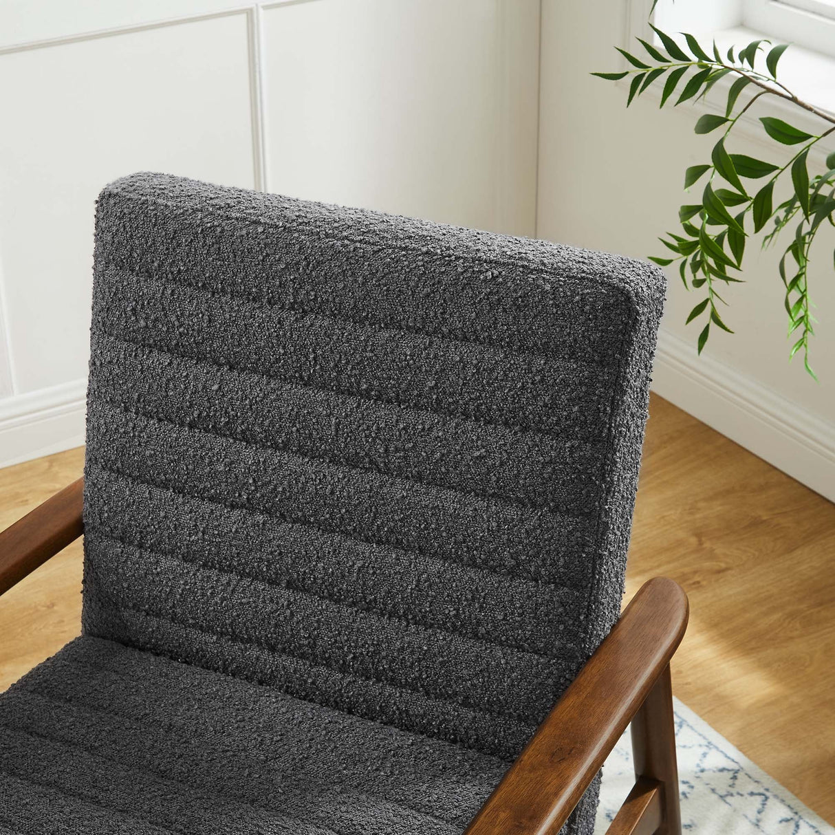 27 Inch Horizontal Channel Tufted Boucle Fabric Accent Chair