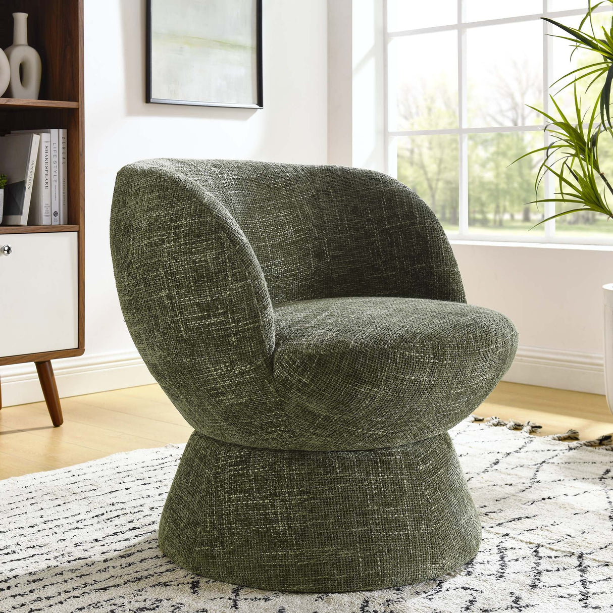 28 Inch Chenille Fabric Swivel Barrel Accent Chair