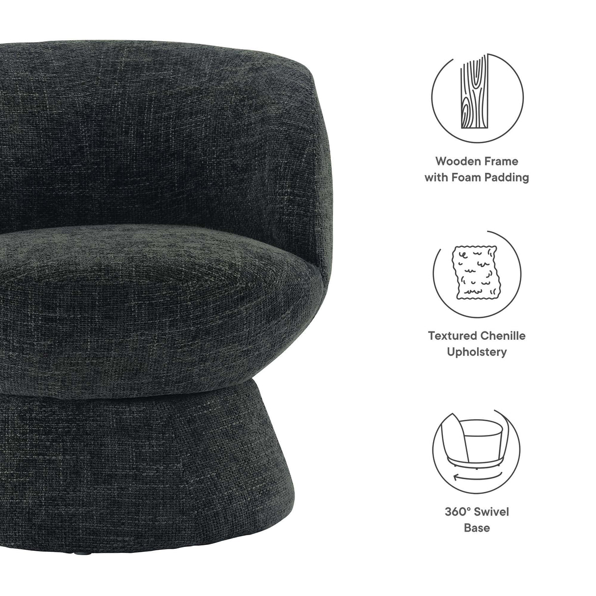 28 Inch Chenille Fabric Swivel Barrel Accent Chair