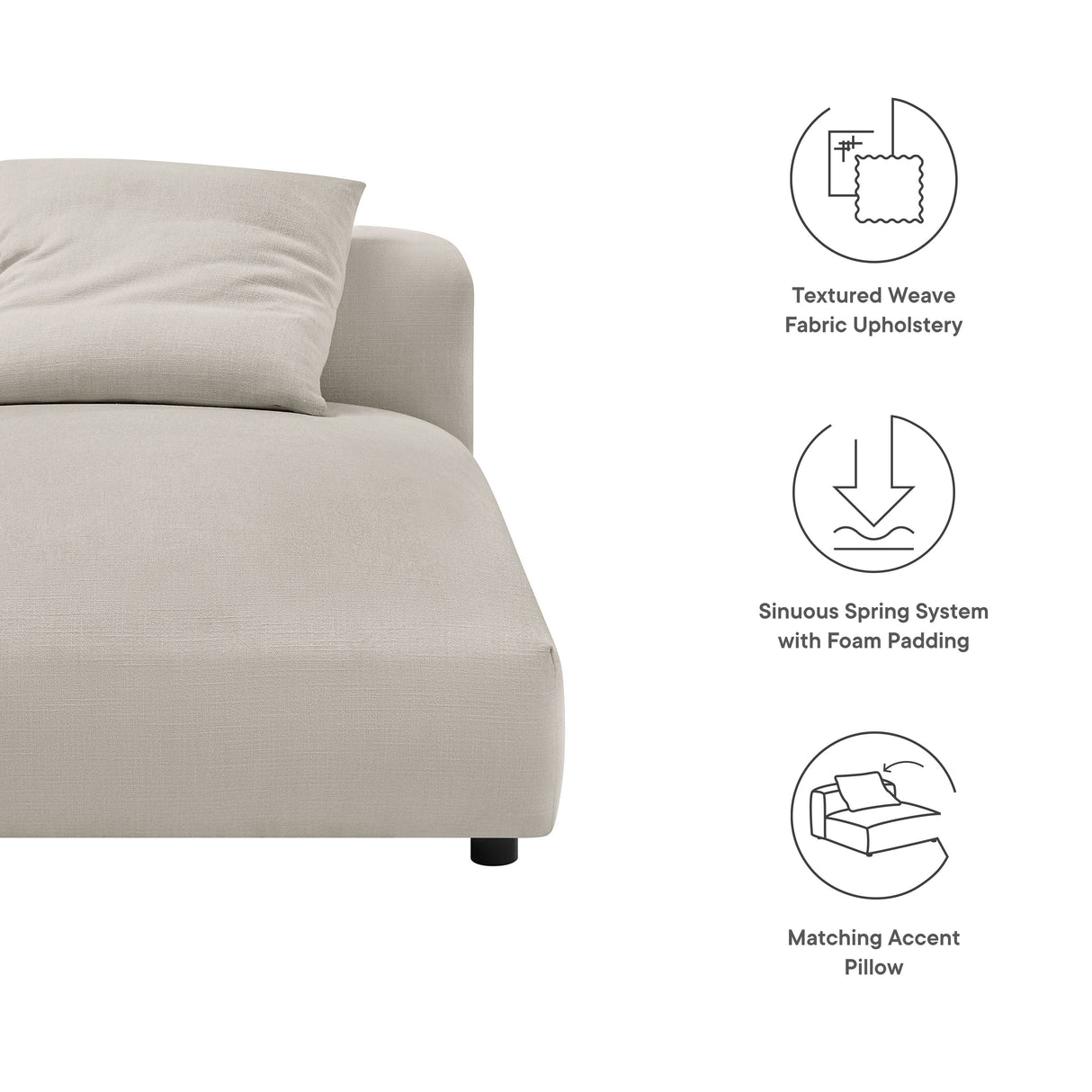 41 Inch Woven Fabric Modular Armless Chaise Lounge
