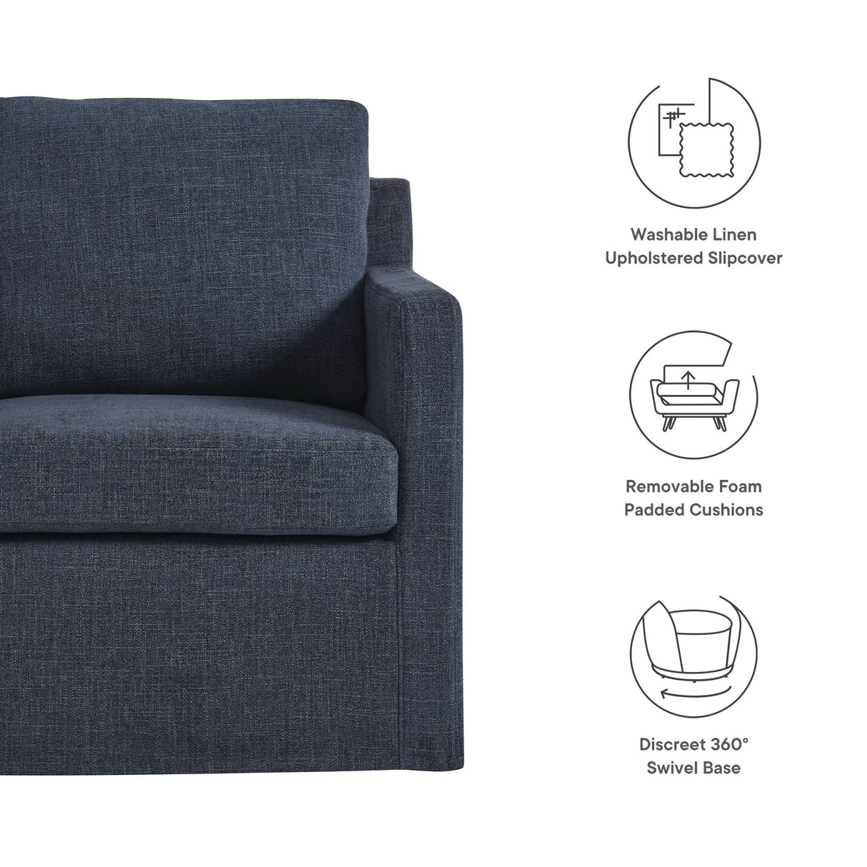 30 Inch Modern Fabric Slipcovered Swivel Armchair