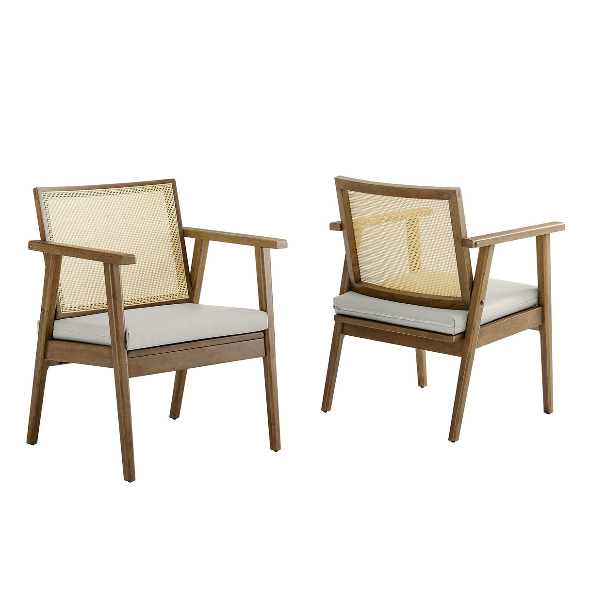 31 Inch Mid-Century Modern Vegan Leather and Cane Accent Armchair - Set of 2