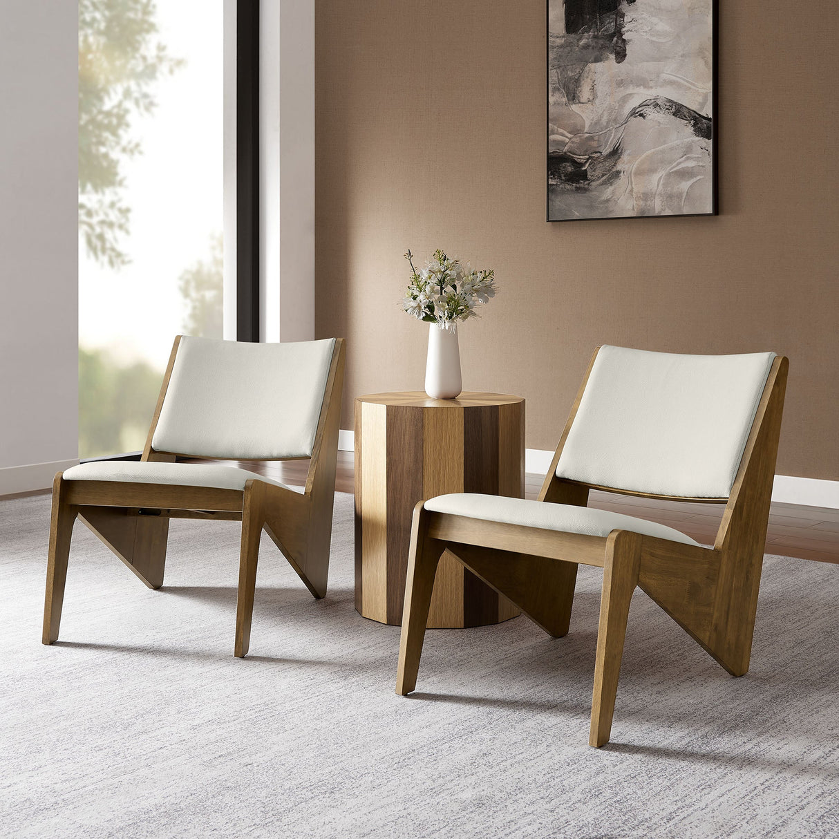 20 Inch Vegan Leather Accent Chairs Set of 2