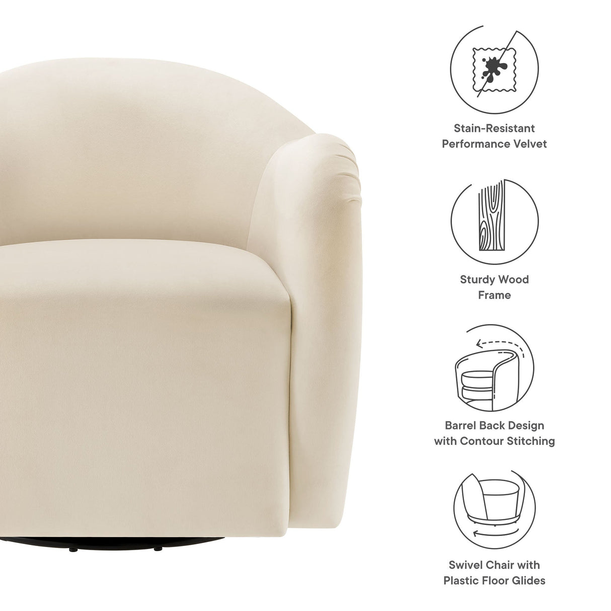 31 Inch Performance Velvet Swivel Armchair