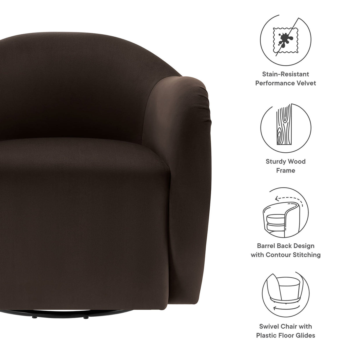 31 Inch Performance Velvet Swivel Armchair