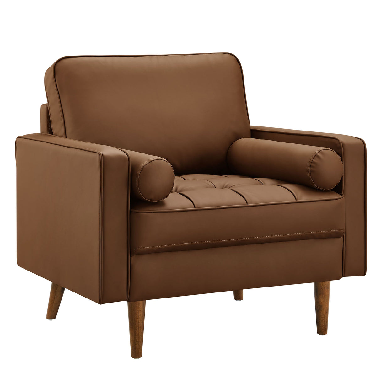 36 Inch Tufted Vegan Leather Accent Armchair with Bolster Pillows