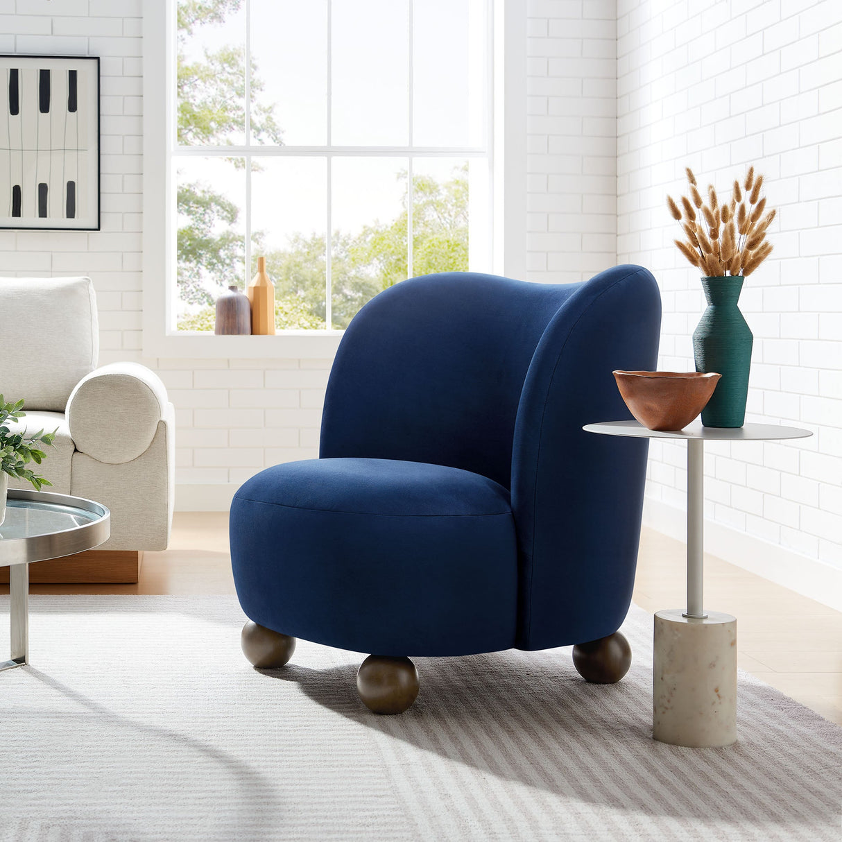 28 Inch Performance Velvet Curved Barrel Accent Chair