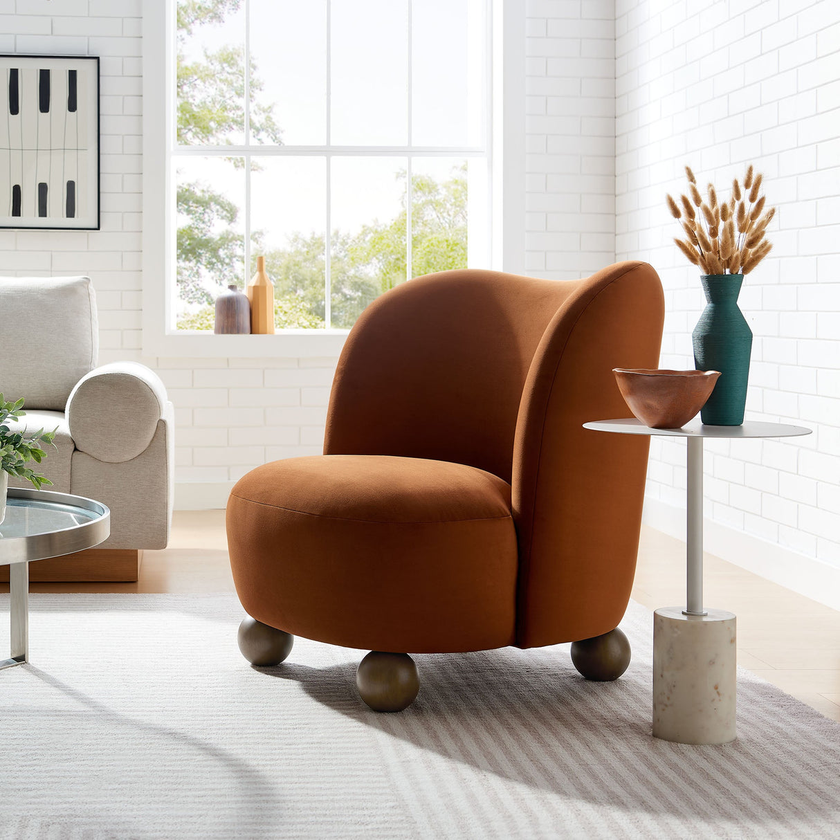 28 Inch Performance Velvet Curved Barrel Accent Chair