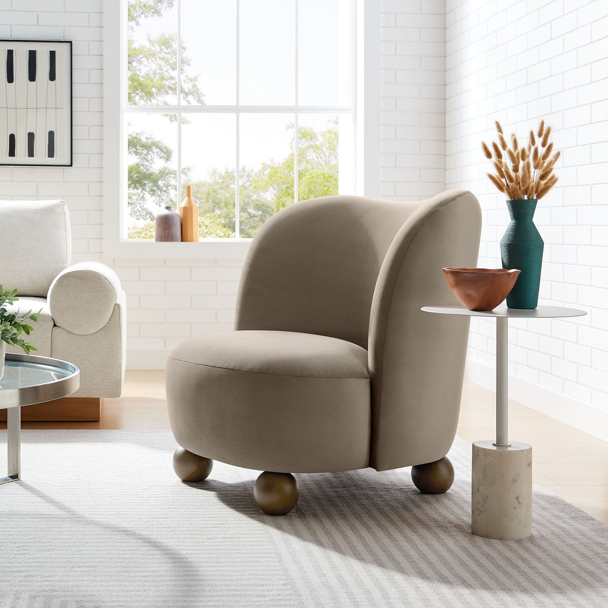 28 Inch Performance Velvet Curved Barrel Accent Chair