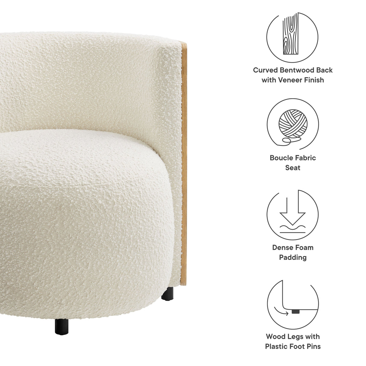 28 Inch Boucle Fabric Barrel Accent Chair in Natural Ivory