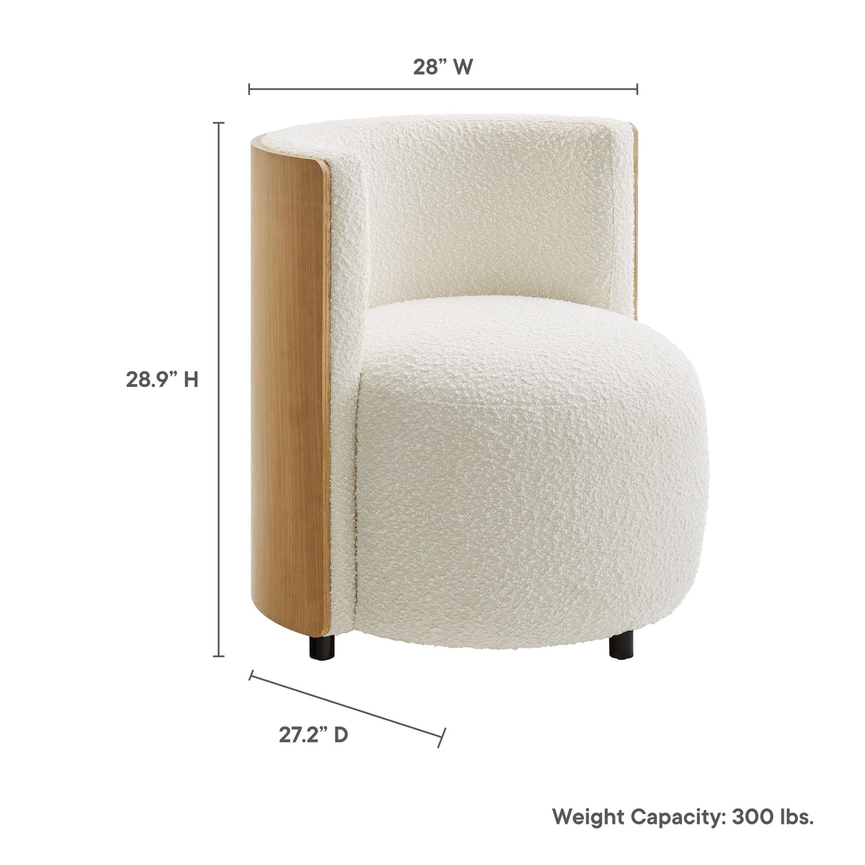 28 Inch Boucle Fabric Barrel Accent Chair in Natural Ivory
