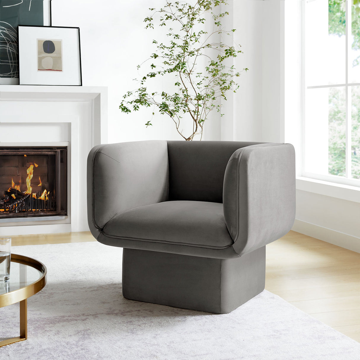 35 Inch Square Performance Velvet Accent Armchair