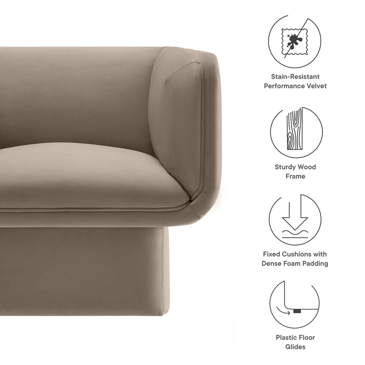 35 Inch Square Performance Velvet Accent Armchair
