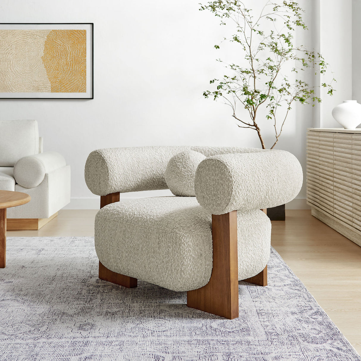 41 Inch Oversized Boucle Fabric Chair with U-Shaped Back