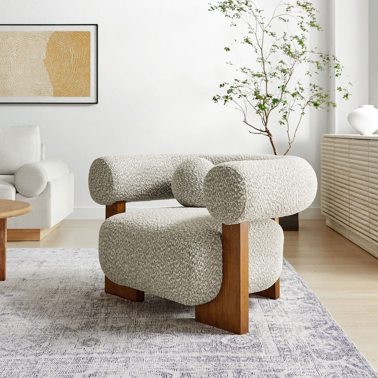 41 Inch Oversized Boucle Fabric Chair with U-Shaped Back