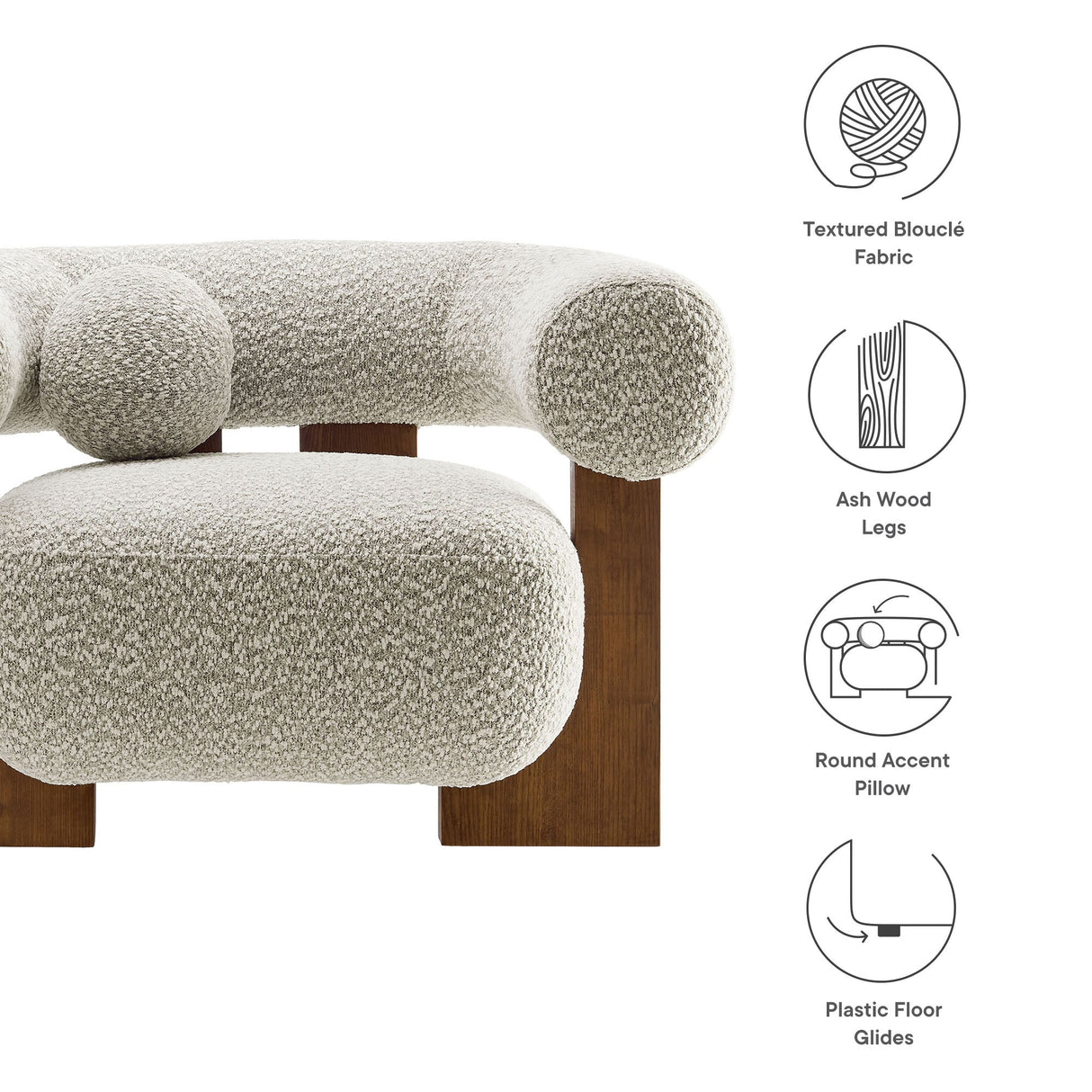 41 Inch Oversized Boucle Fabric Chair with U-Shaped Back