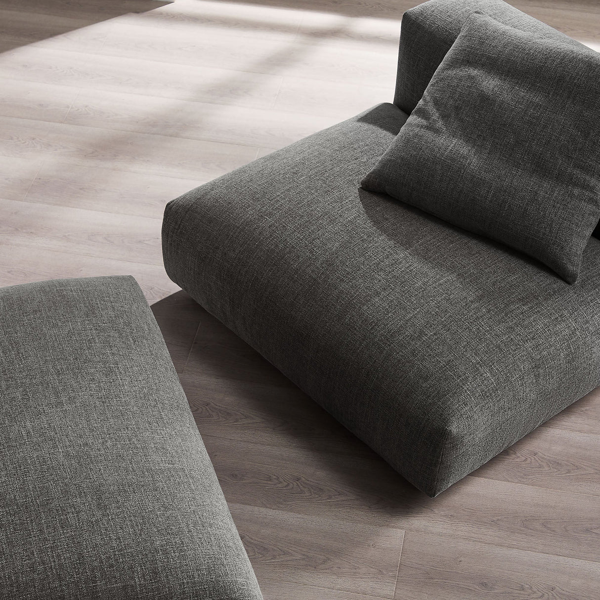 91 Inch Modular Upholstered Fabric Armless Chair and Ottoman Set