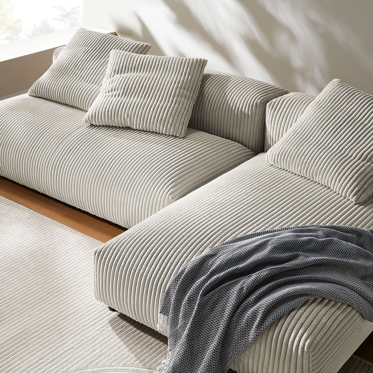 2 Piece 107" Modular Corduroy Upholstered Sectional Sofa With Chaise