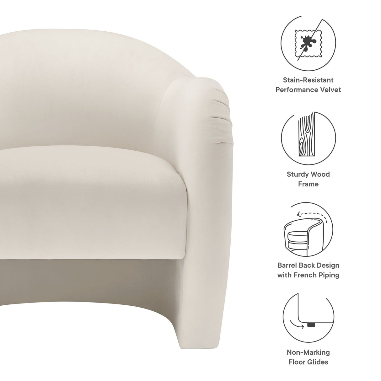 31 Inch Performance Velvet Pleated Barrel Accent Chair