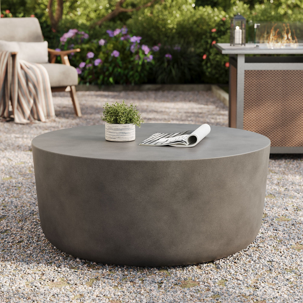Concrete Indoor Outdoor Round Coffee Table — Modern Minimalist Design for Living Areas