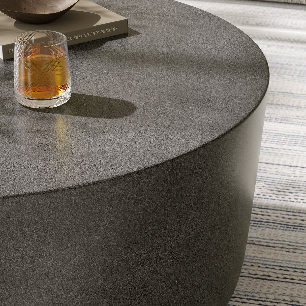 Concrete Indoor Outdoor Round Coffee Table — Modern Minimalist Design for Living Areas