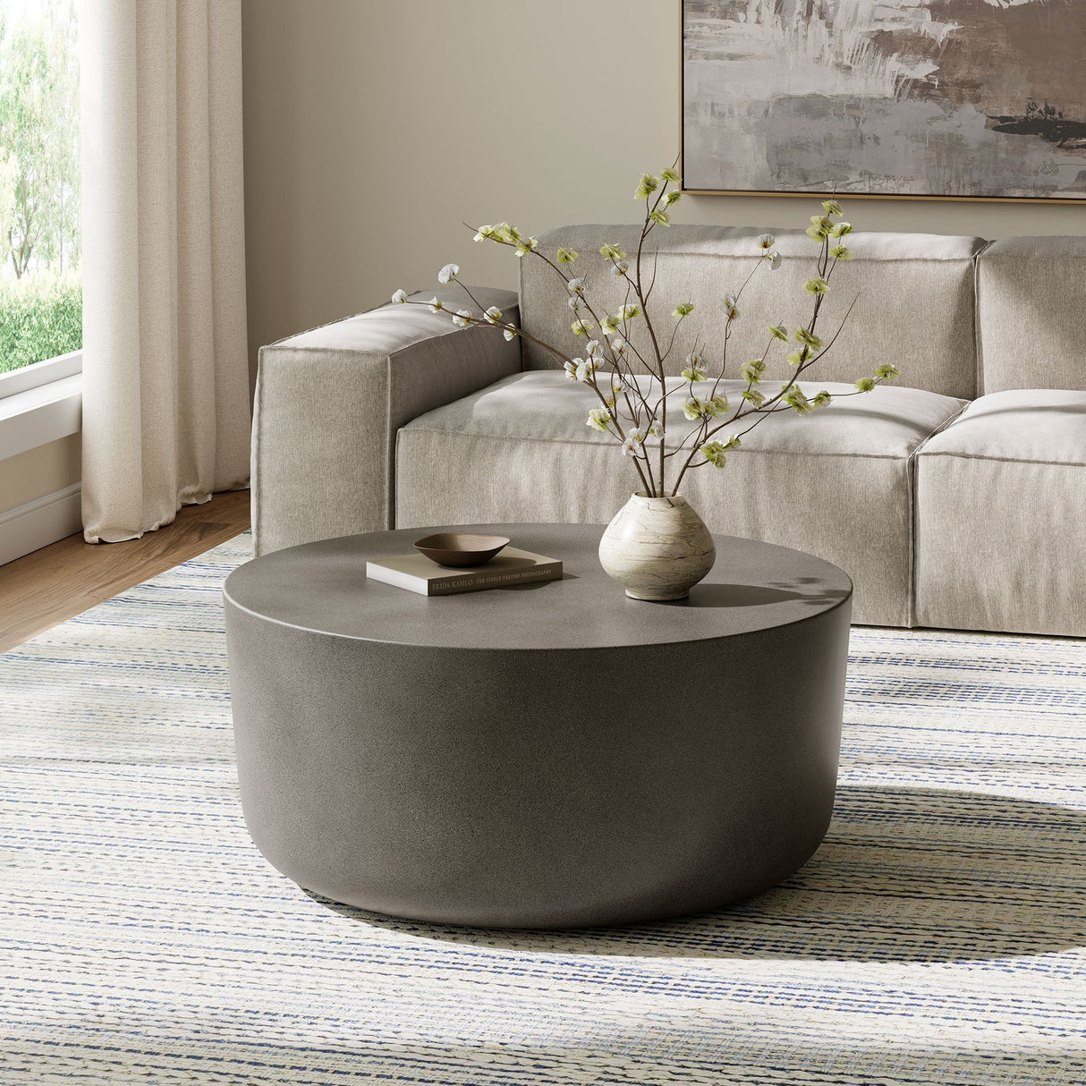Concrete Indoor Outdoor Round Coffee Table — Modern Minimalist Design for Living Areas