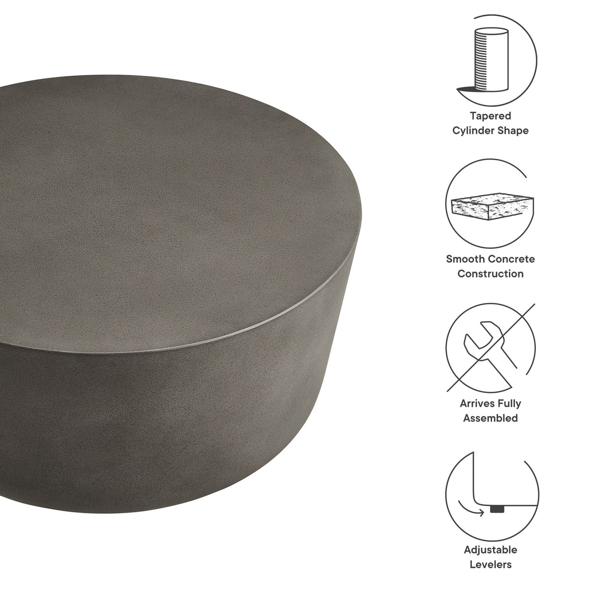 Concrete Indoor Outdoor Round Coffee Table — Modern Minimalist Design for Living Areas