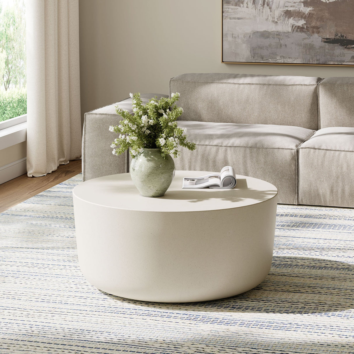 Concrete Indoor Outdoor Round Coffee Table — Modern Minimalist Design for Living Areas