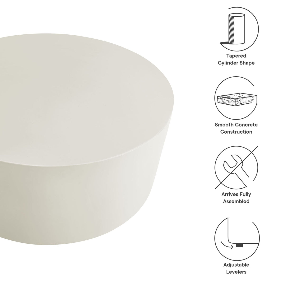 Concrete Indoor Outdoor Round Coffee Table — Modern Minimalist Design for Living Areas