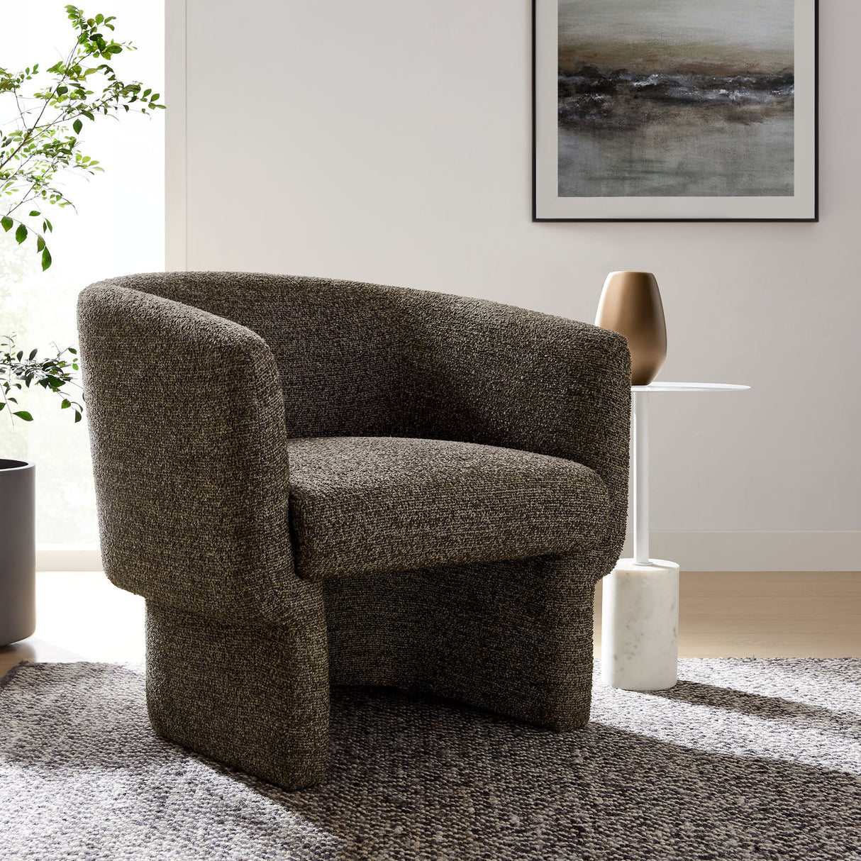 28 Inch Curved Boucle Fabric Barrel Accent Chair