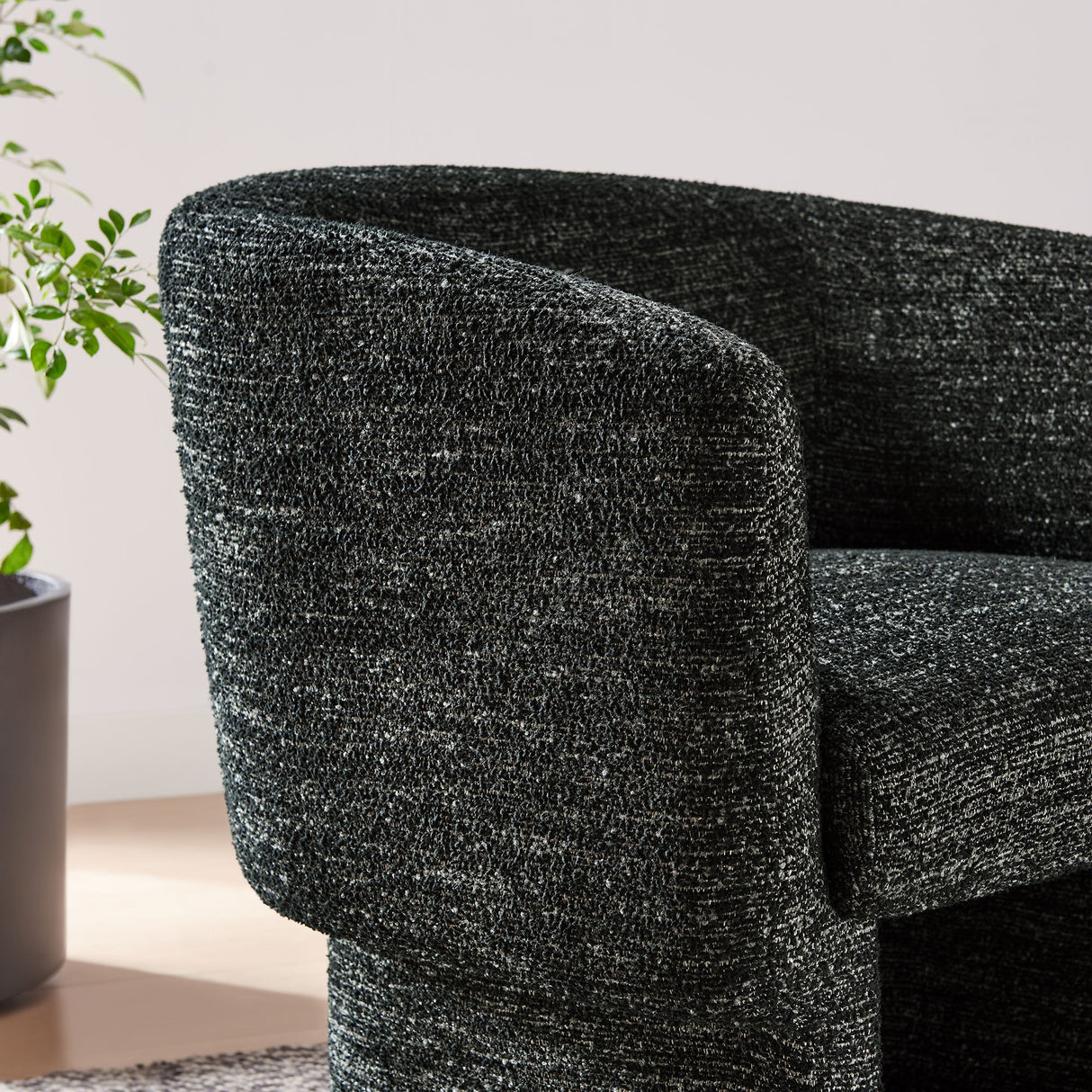 28 Inch Curved Boucle Fabric Barrel Accent Chair