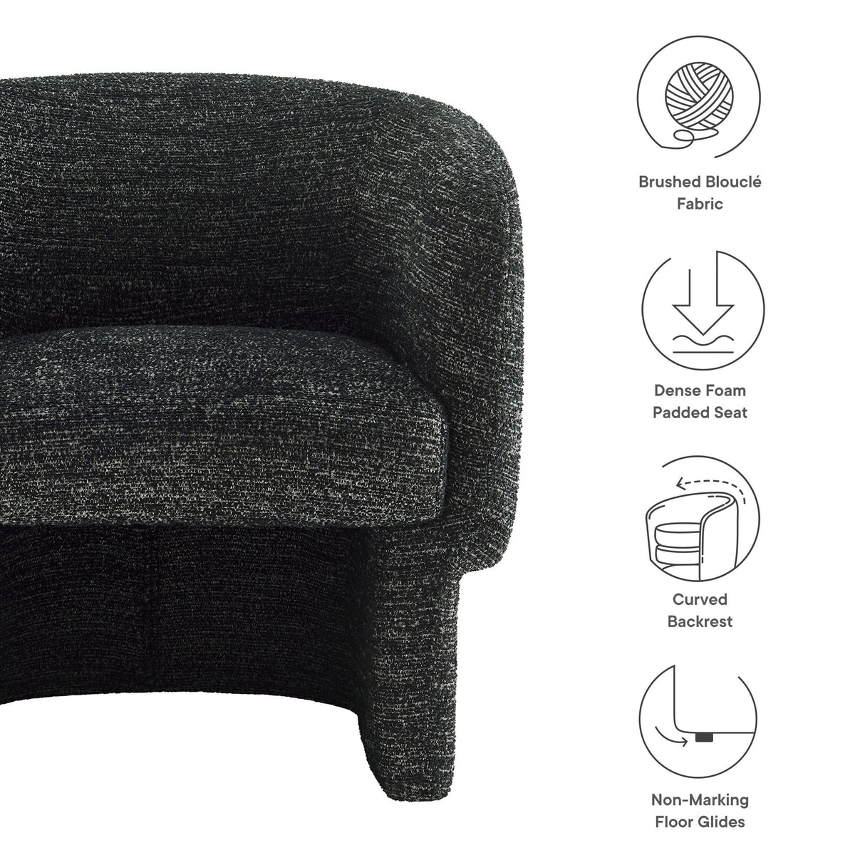 28 Inch Curved Boucle Fabric Barrel Accent Chair